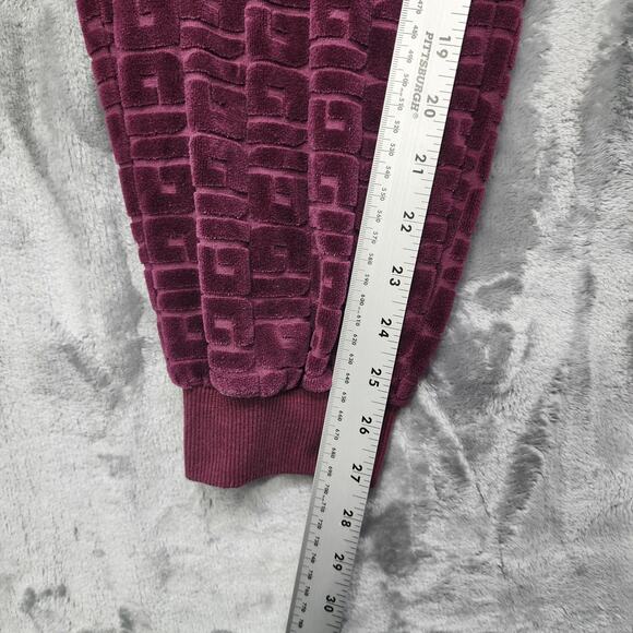 GUESS Pants Womens M Purple Burgundy Logo-Embossed Velvet Velour Jogger Lounge - Picture 10 of 12